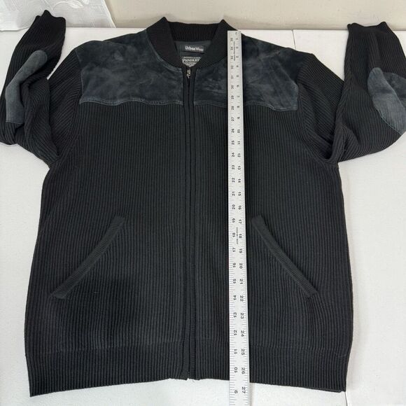 Pendleton Mens Jacket Medium Black Wool Rib Knit Suede Leather Elbow Patch Y2K - Picture 5 of 12